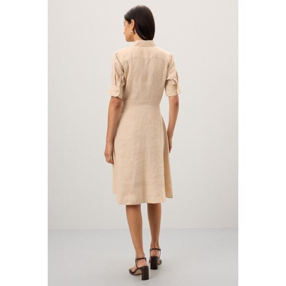 Lauren Ralph Lauren Beige Linen Tie Waist Midi Dress - Picture 2 of 5